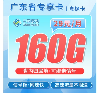 移动粤枫卡29元160G
