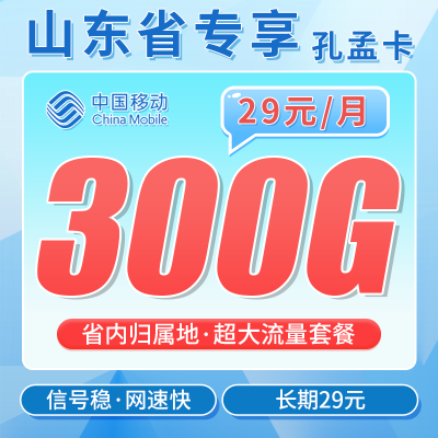 移动孔孟卡29元300G+山东专属！