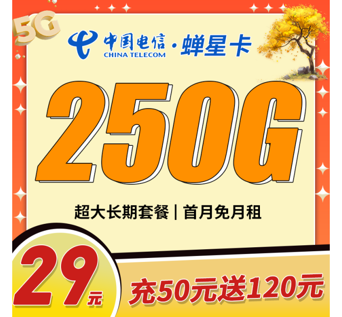 电信蝉星卡29元250G
