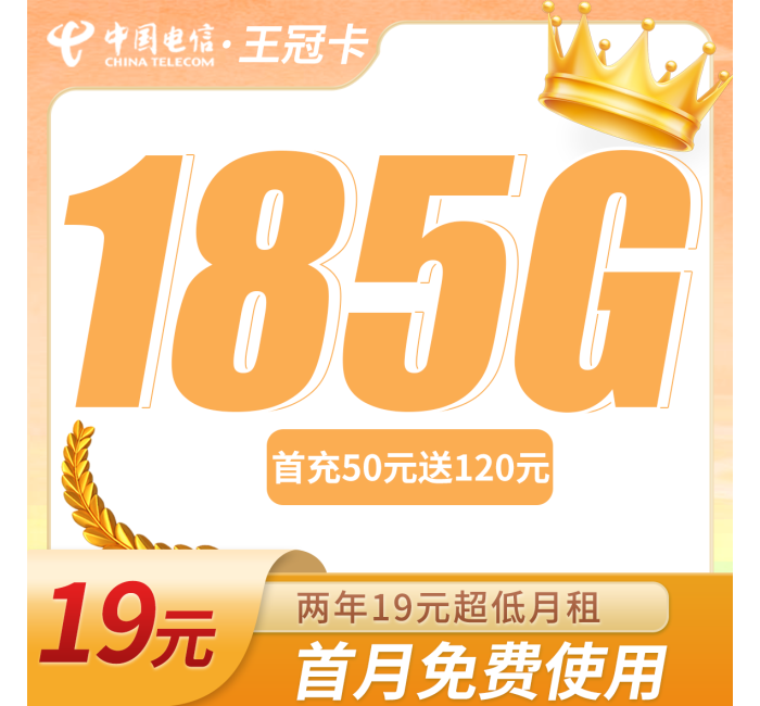 电信王冠卡19元185G